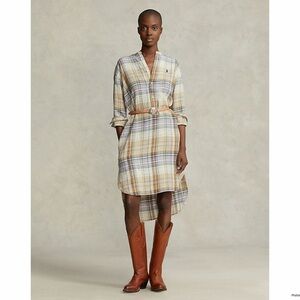 Polo Ralph Lauren Brown Multi Plaid Linen Shirtdress Size 10
